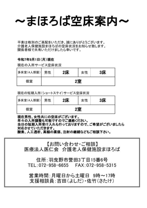 空床状況のサムネイル